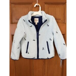 Girls' Cat & Jack Full Zip Fleece Blue Jacket Embroidered Bows Size XS(4/5) NWT